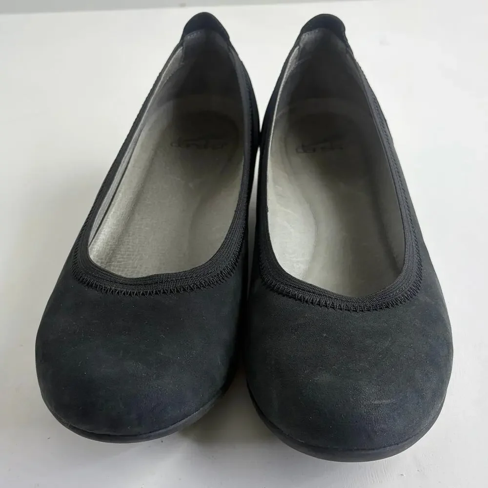 Dansko Kristen Black Comfort Wedge Round Toe Ballet Flats Water Resistant Sz 40